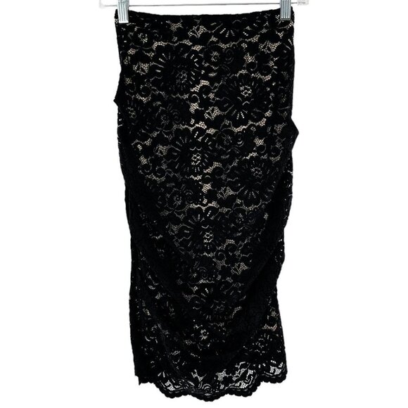 Artelier Nicole Miller Black Lace Ruched Midi Skirt Size 4 Cocktail - Picture 1 of 6